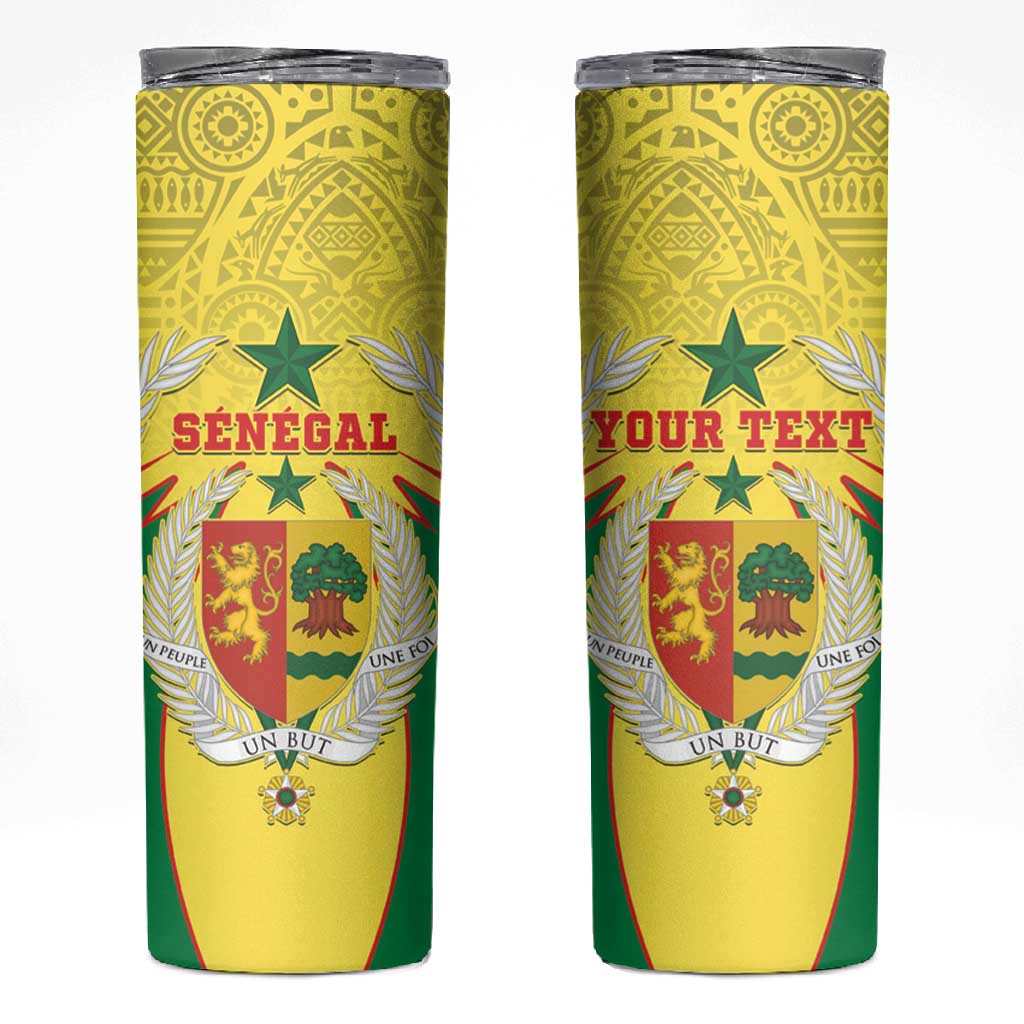 Personalised Afro Senegal Skinny Tumbler Coat Of Arms Mix African Pattern LT15