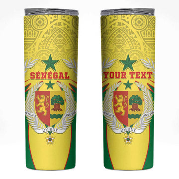 Personalised Afro Senegal Skinny Tumbler Coat Of Arms Mix African Pattern LT15