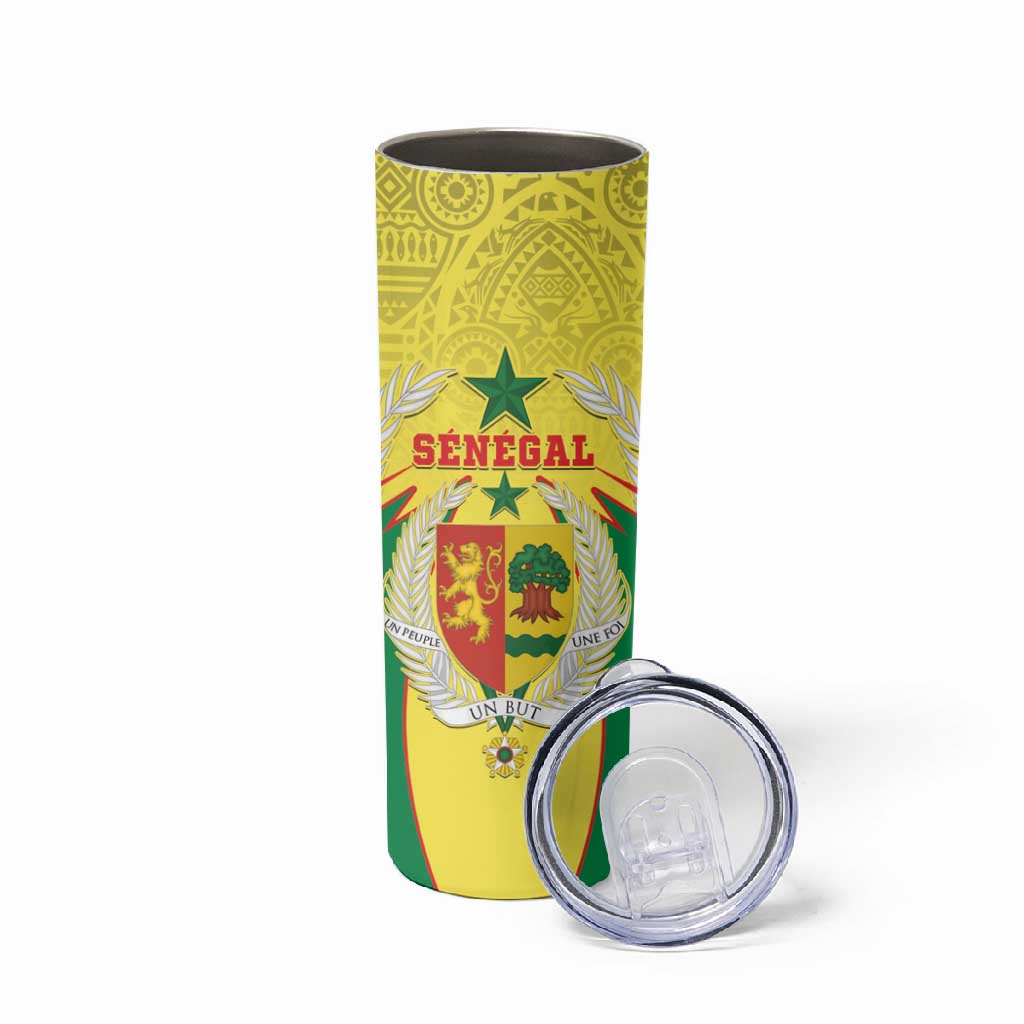 Personalised Afro Senegal Skinny Tumbler Coat Of Arms Mix African Pattern LT15