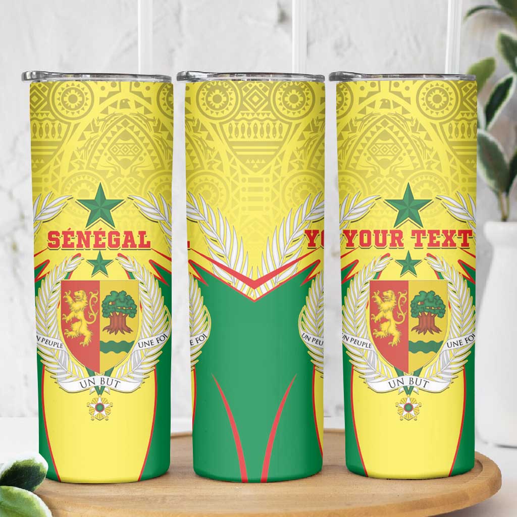 Personalised Afro Senegal Skinny Tumbler Coat Of Arms Mix African Pattern LT15