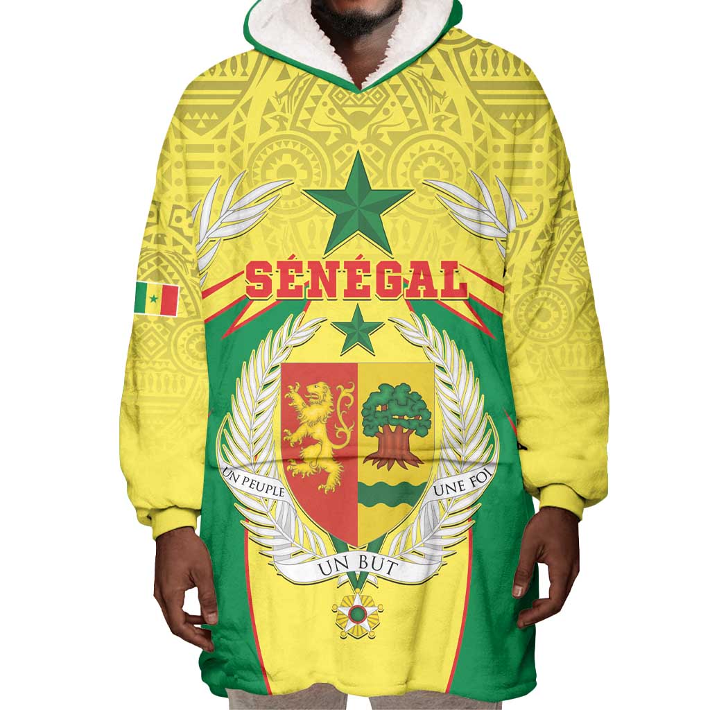 Personalised Afro Senegal Wearable Blanket Hoodie Coat Of Arms Mix African Pattern LT15