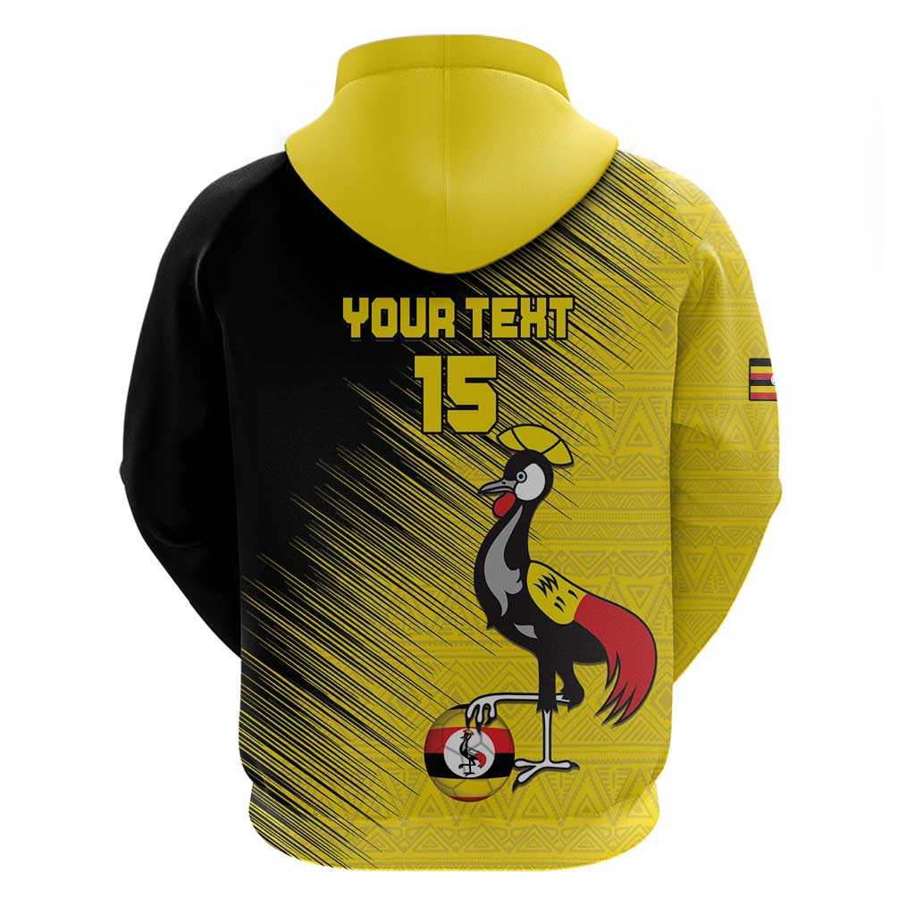 Custom Uganda Football Hoodie Black Crowned Crane Mix Grunge Style - Yellow Color LT15