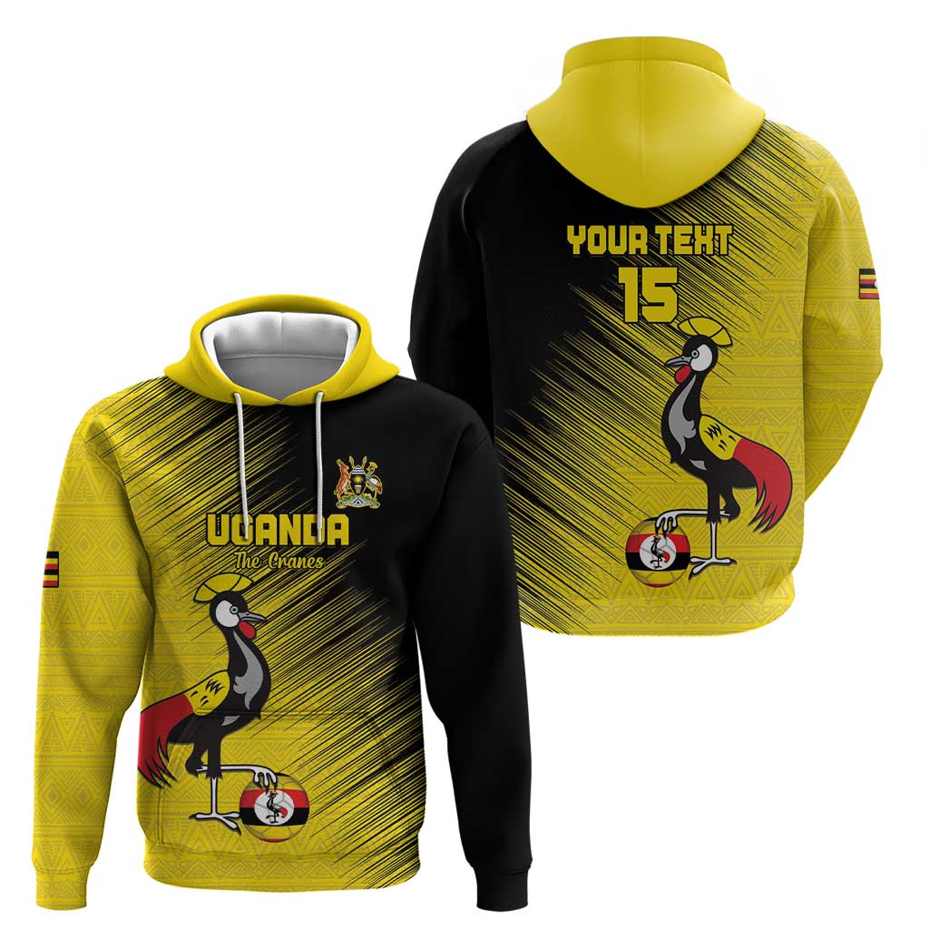 Custom Uganda Football Hoodie Black Crowned Crane Mix Grunge Style - Yellow Color LT15