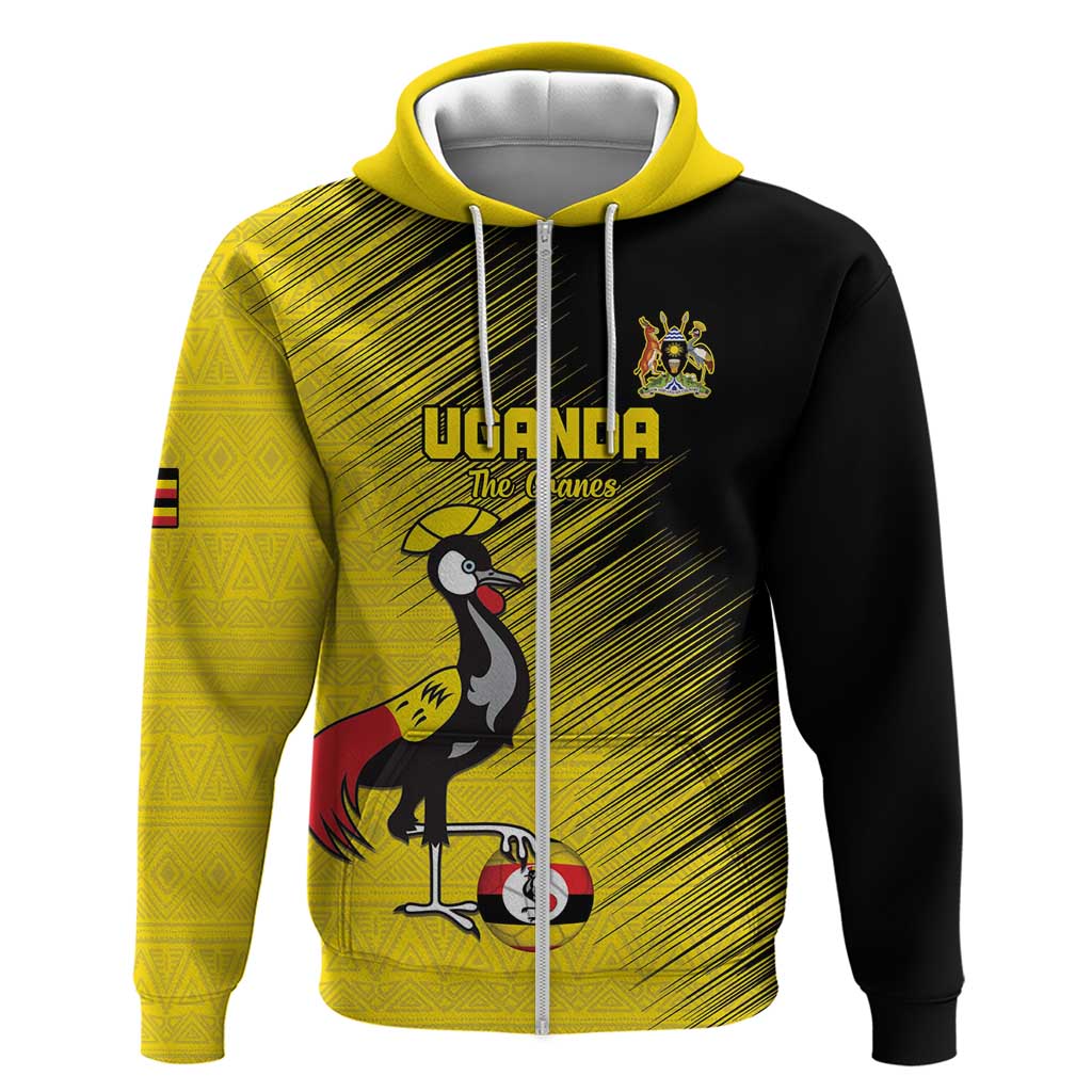 Custom Uganda Football Hoodie Black Crowned Crane Mix Grunge Style - Yellow Color LT15
