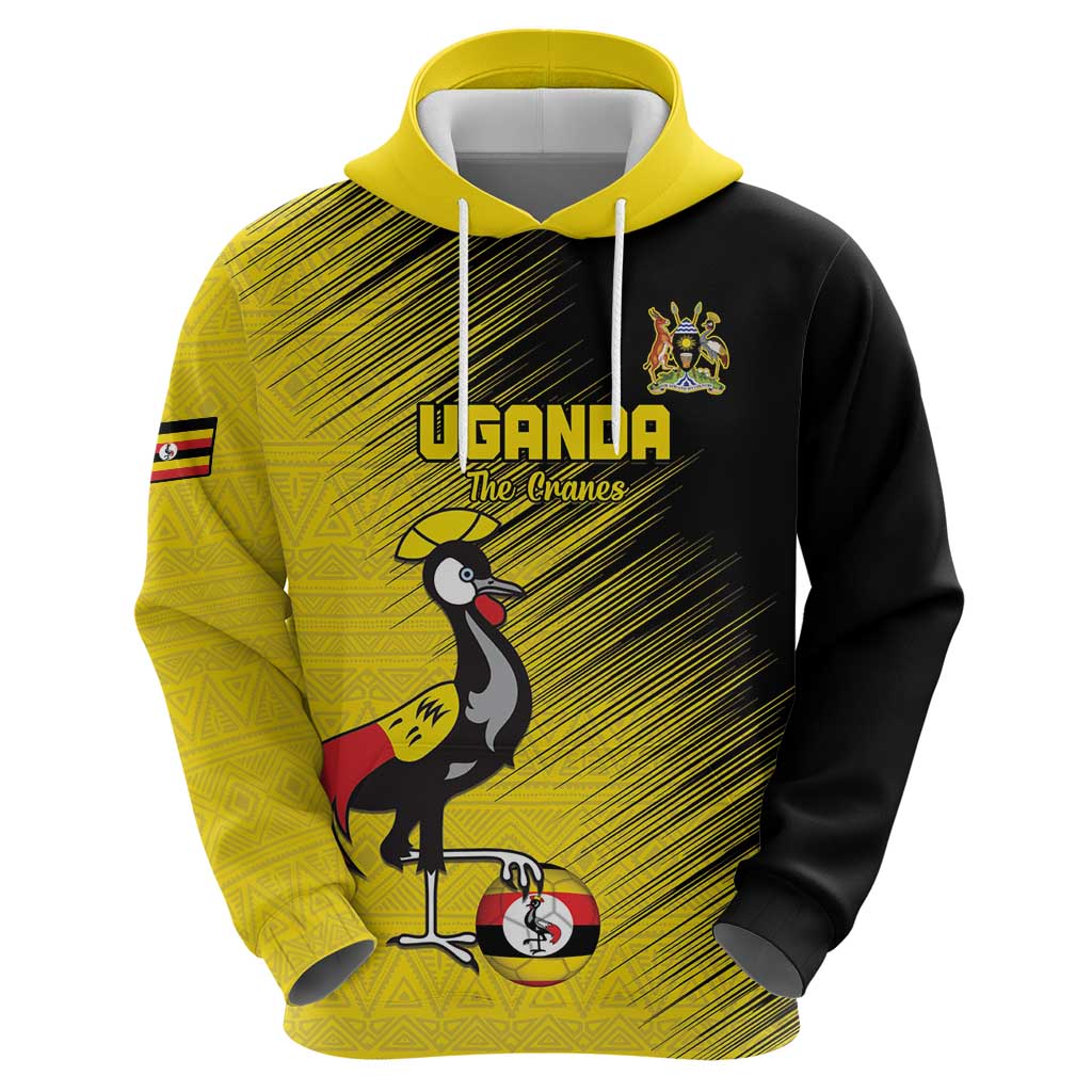 Custom Uganda Football Hoodie Black Crowned Crane Mix Grunge Style - Yellow Color LT15