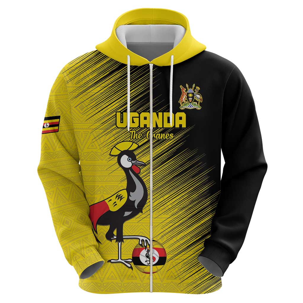 Custom Uganda Football Hoodie Black Crowned Crane Mix Grunge Style - Yellow Color LT15