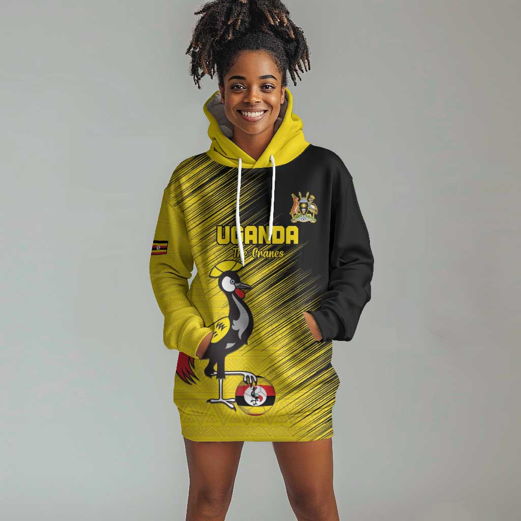 Uganda Football Custom Hoodie Dress African Pattern Mix Grunge Style - Yellow Color LT15