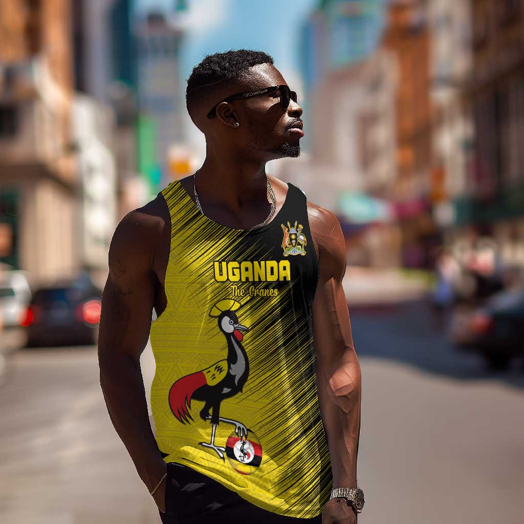 Uganda Football Custom Men Tank Top African Pattern Mix Grunge Style - Yellow Color LT15