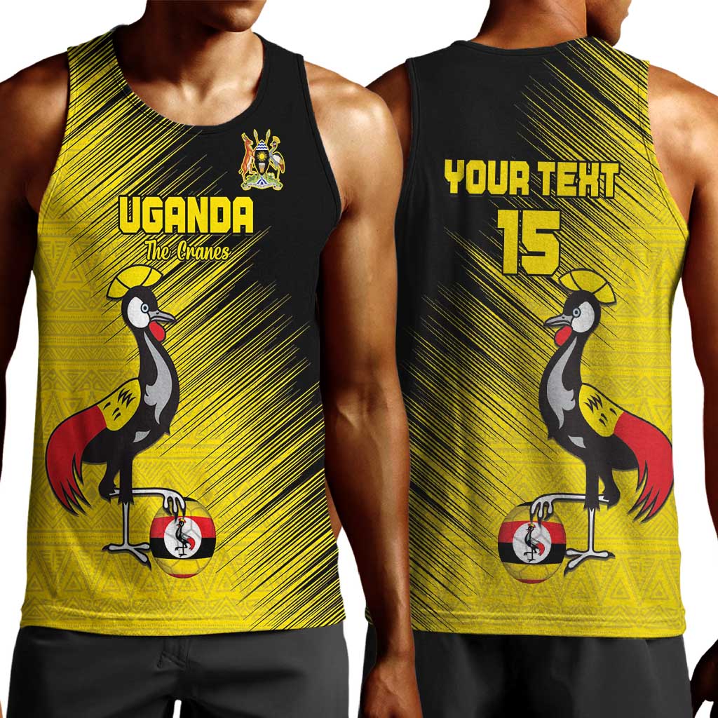 Uganda Football Custom Men Tank Top African Pattern Mix Grunge Style - Yellow Color LT15