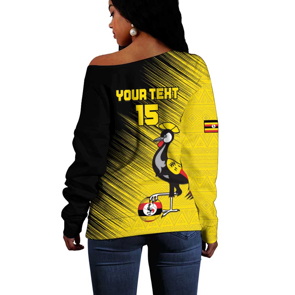 Uganda Football Custom Off Shoulder Sweater African Pattern Mix Grunge Style - Yellow Color LT15