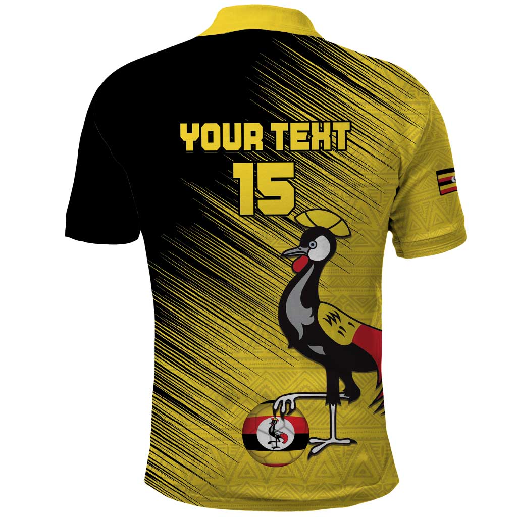 Custom Uganda Football Polo Shirt Black Crowned Crane Mix Grunge Style - Yellow Color LT15