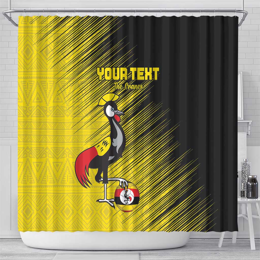 Custom Uganda Football Shower Curtain Black Crowned Crane Mix Grunge Style - Yellow Color LT15