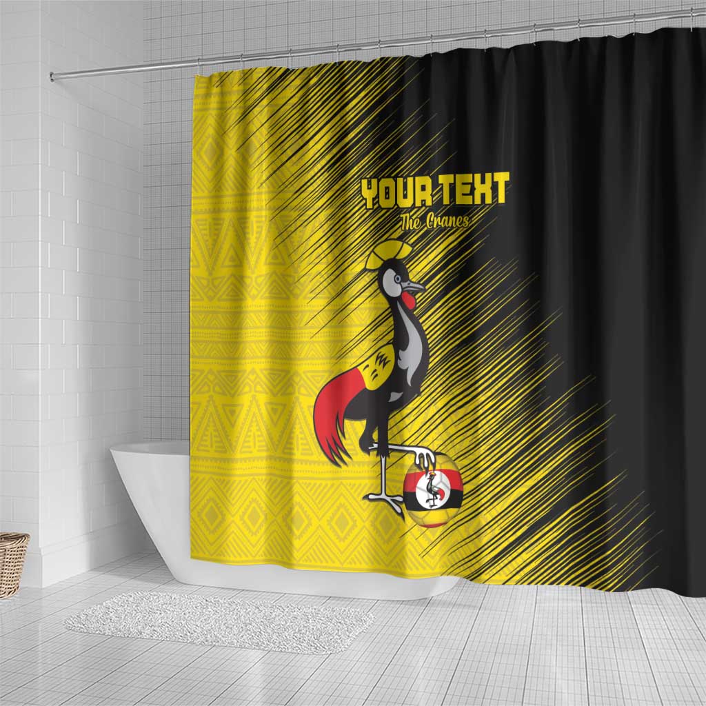Custom Uganda Football Shower Curtain Black Crowned Crane Mix Grunge Style - Yellow Color LT15