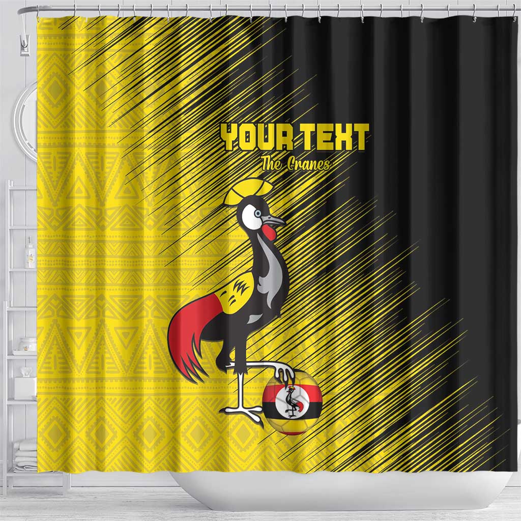 Custom Uganda Football Shower Curtain Black Crowned Crane Mix Grunge Style - Yellow Color LT15