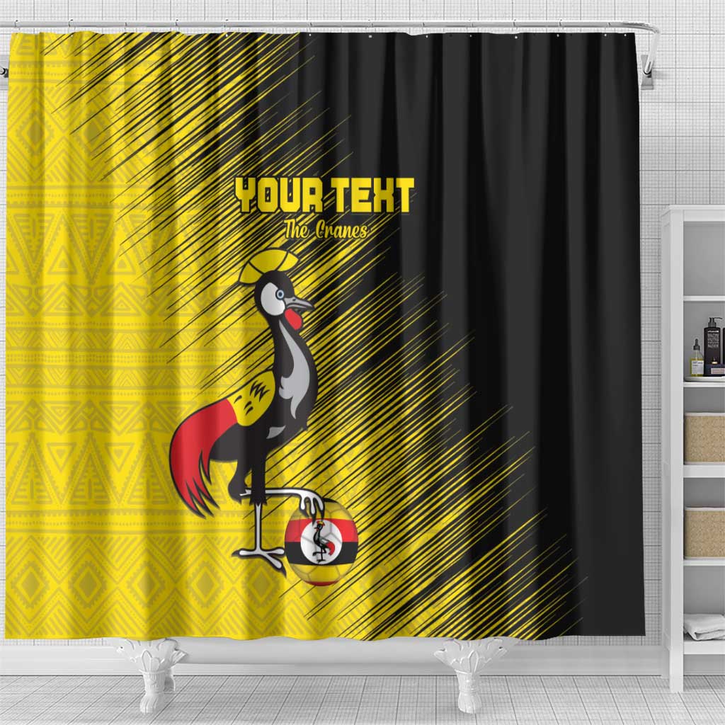 Custom Uganda Football Shower Curtain Black Crowned Crane Mix Grunge Style - Yellow Color LT15