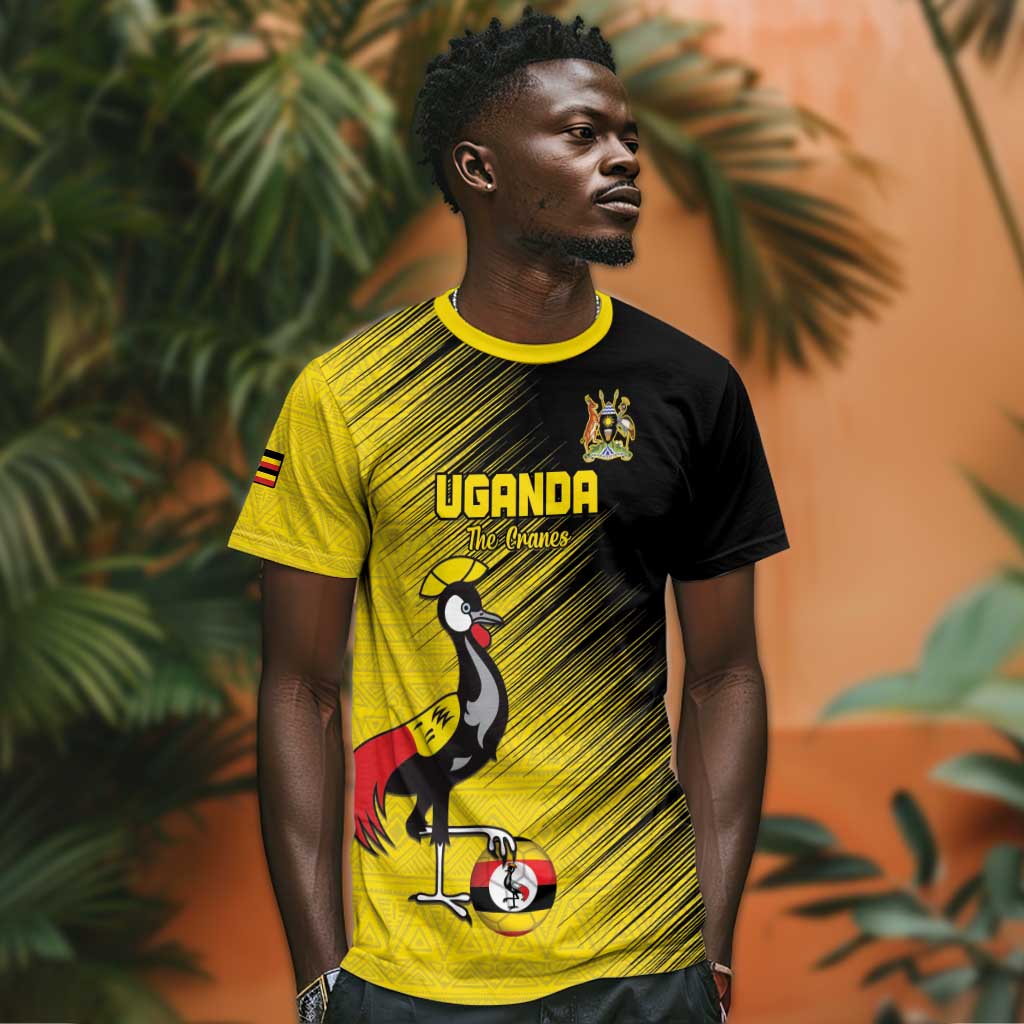 Uganda Football Custom T shirt African Pattern Mix Grunge Style - Yellow Color LT15
