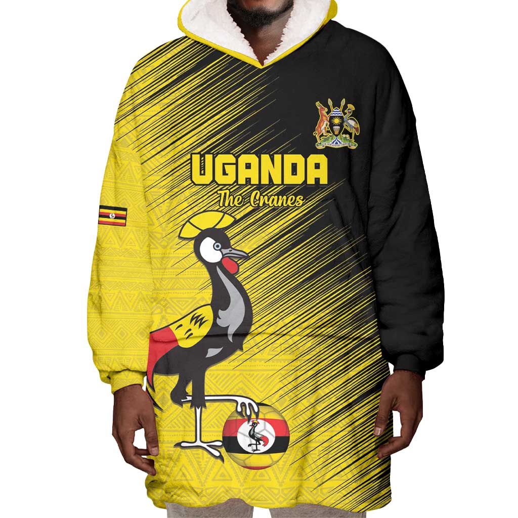 Uganda Football Custom Wearable Blanket Hoodie African Pattern Mix Grunge Style - Yellow Color LT15