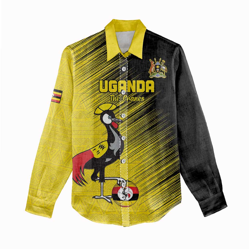 Uganda Football Custom Women Casual Shirt African Pattern Mix Grunge Style - Yellow Color LT15