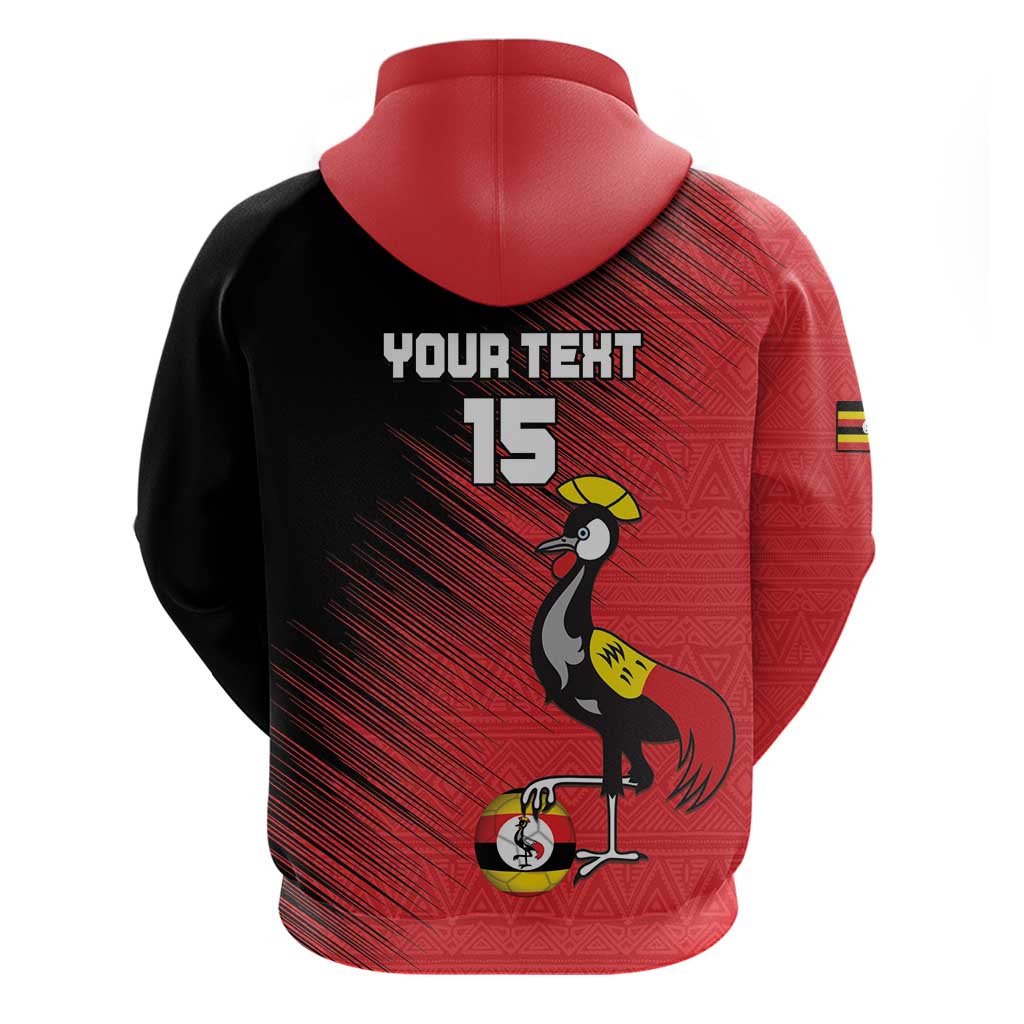Custom Uganda Football Hoodie Black Crowned Crane Mix Grunge Style - Red Color LT15