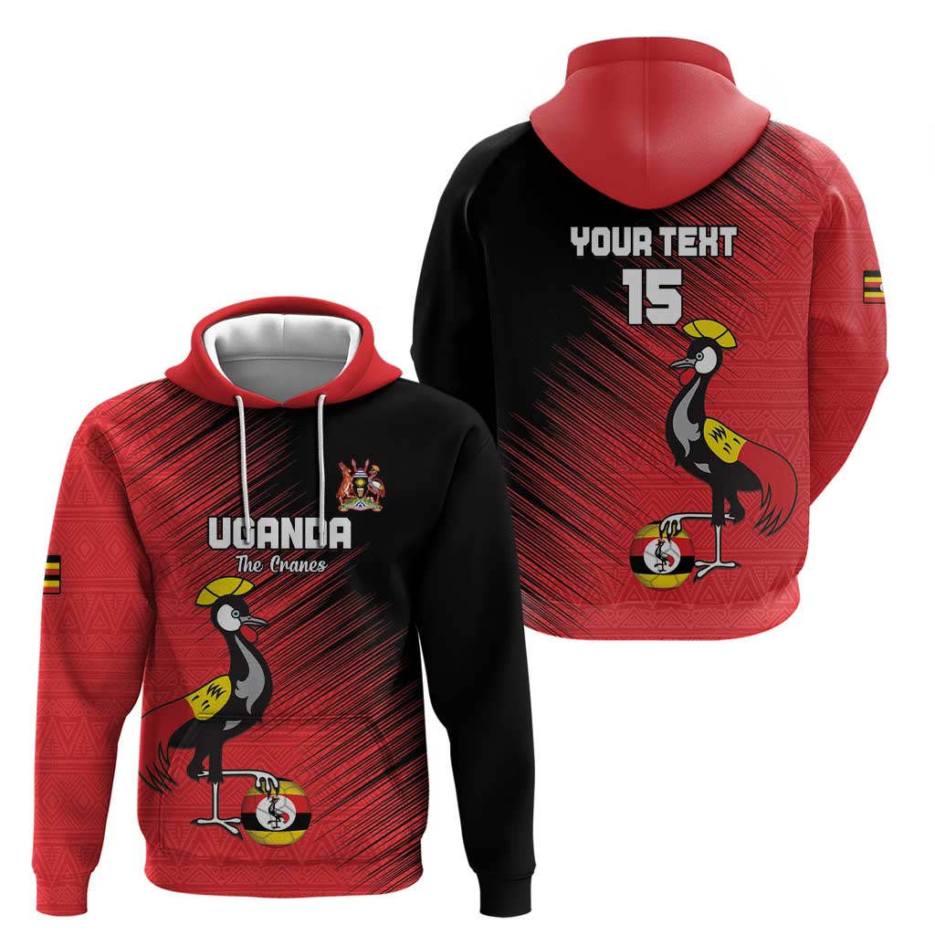 Custom Uganda Football Hoodie Black Crowned Crane Mix Grunge Style - Red Color LT15