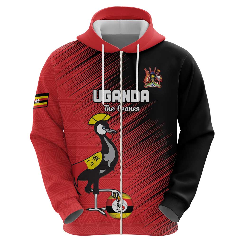 Custom Uganda Football Hoodie Black Crowned Crane Mix Grunge Style - Red Color LT15