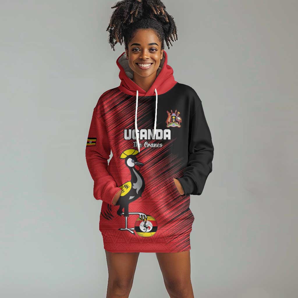 Uganda Football Custom Hoodie Dress African Pattern Mix Grunge Style - Red Color LT15