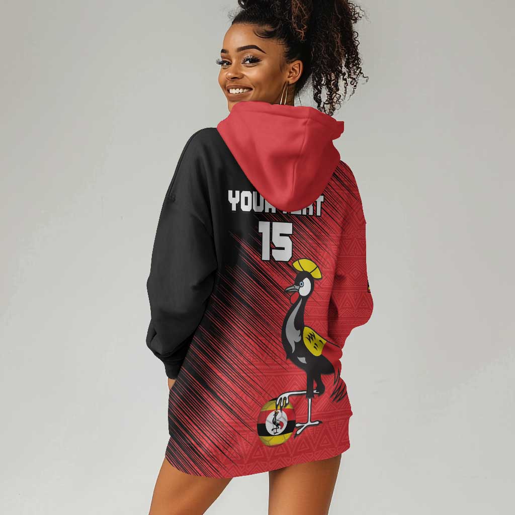 Uganda Football Custom Hoodie Dress African Pattern Mix Grunge Style - Red Color LT15