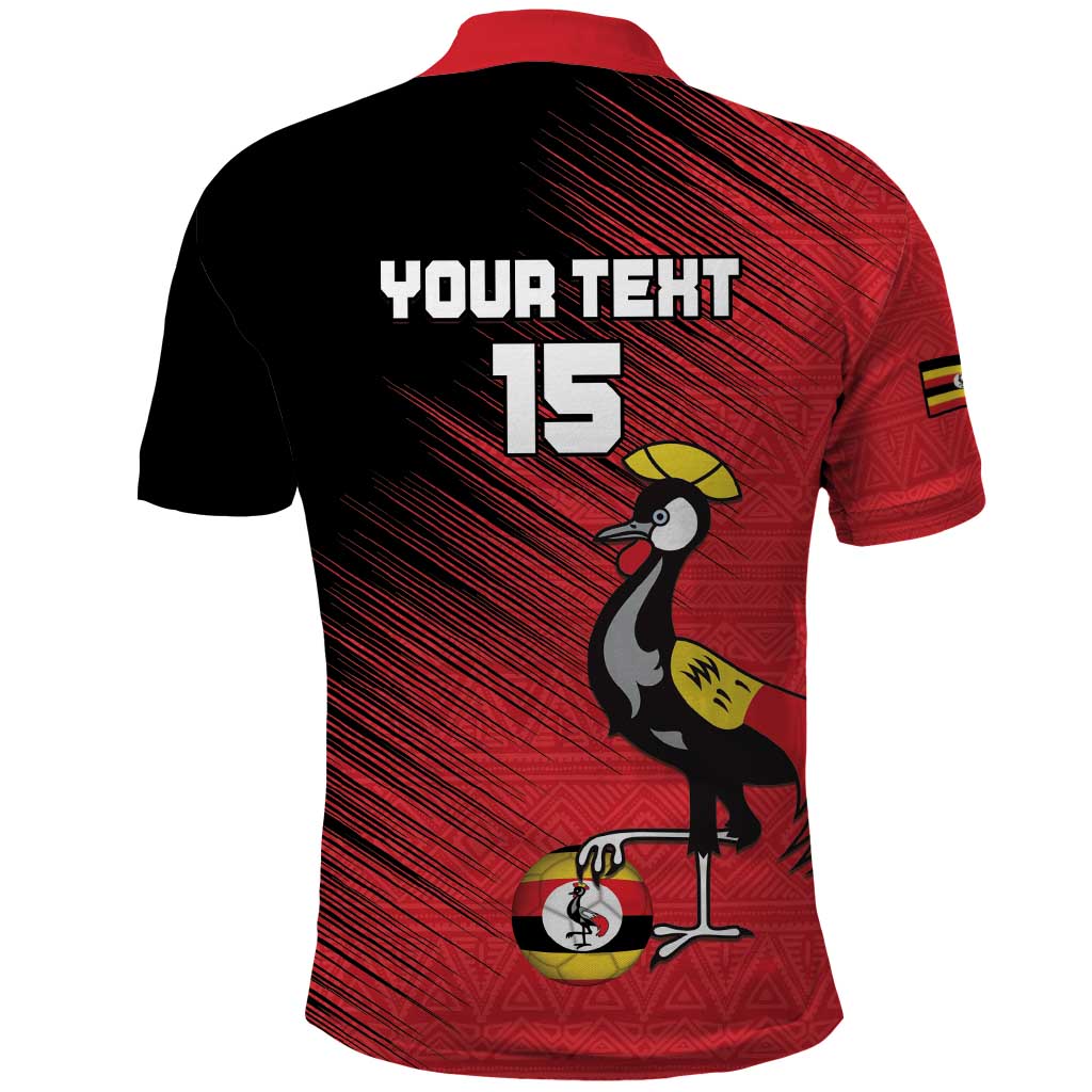 Custom Uganda Football Polo Shirt Black Crowned Crane Mix Grunge Style - Red Color LT15