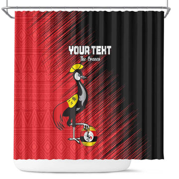 Custom Uganda Football Shower Curtain Black Crowned Crane Mix Grunge Style - Red Color LT15