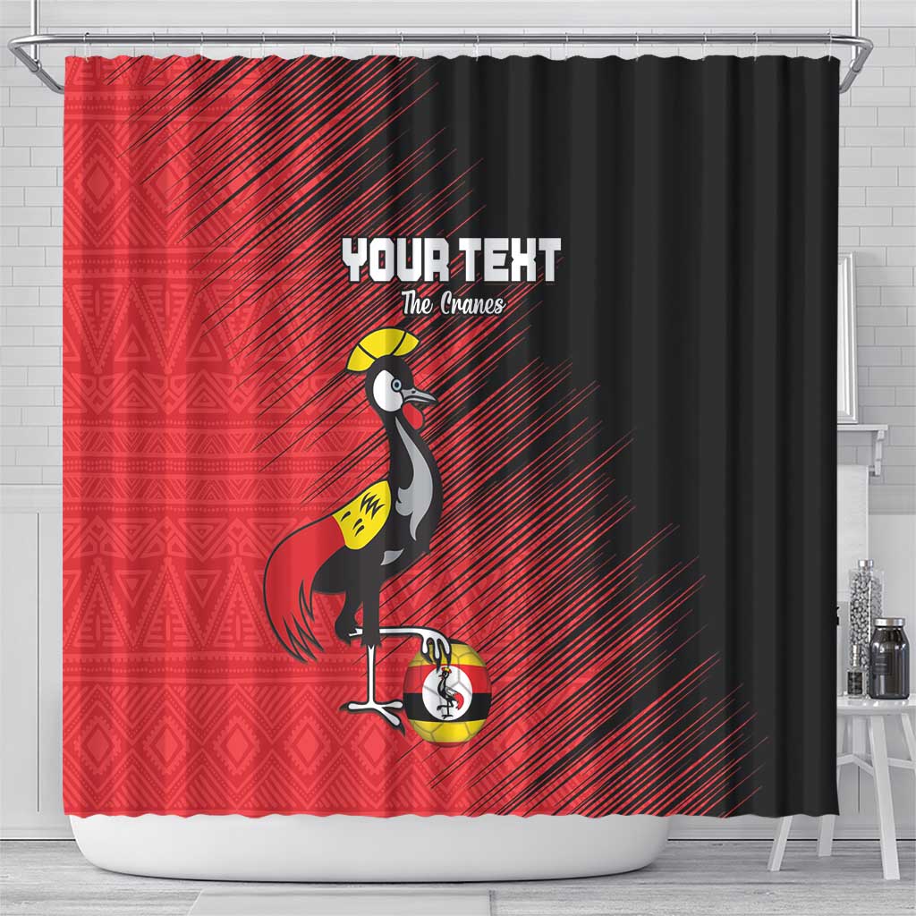 Custom Uganda Football Shower Curtain Black Crowned Crane Mix Grunge Style - Red Color LT15