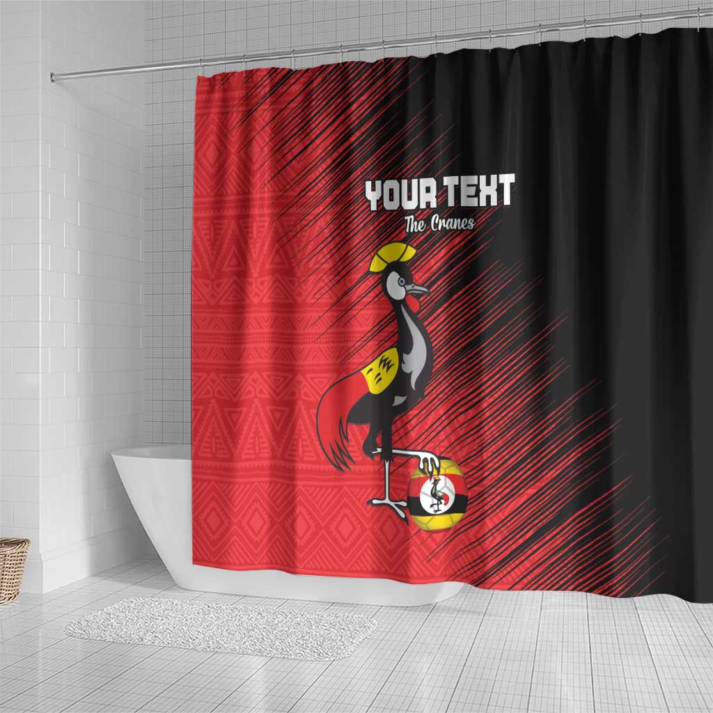 Custom Uganda Football Shower Curtain Black Crowned Crane Mix Grunge Style - Red Color LT15