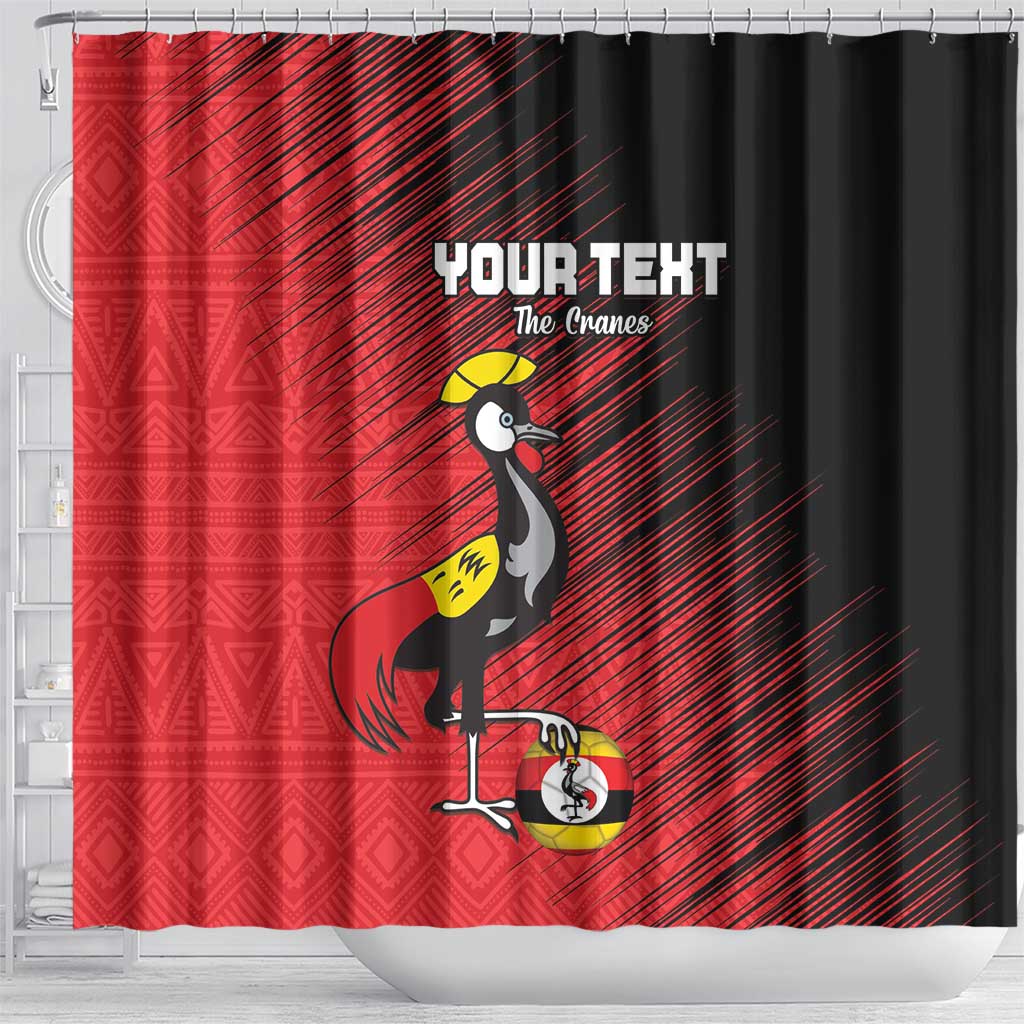 Custom Uganda Football Shower Curtain Black Crowned Crane Mix Grunge Style - Red Color LT15