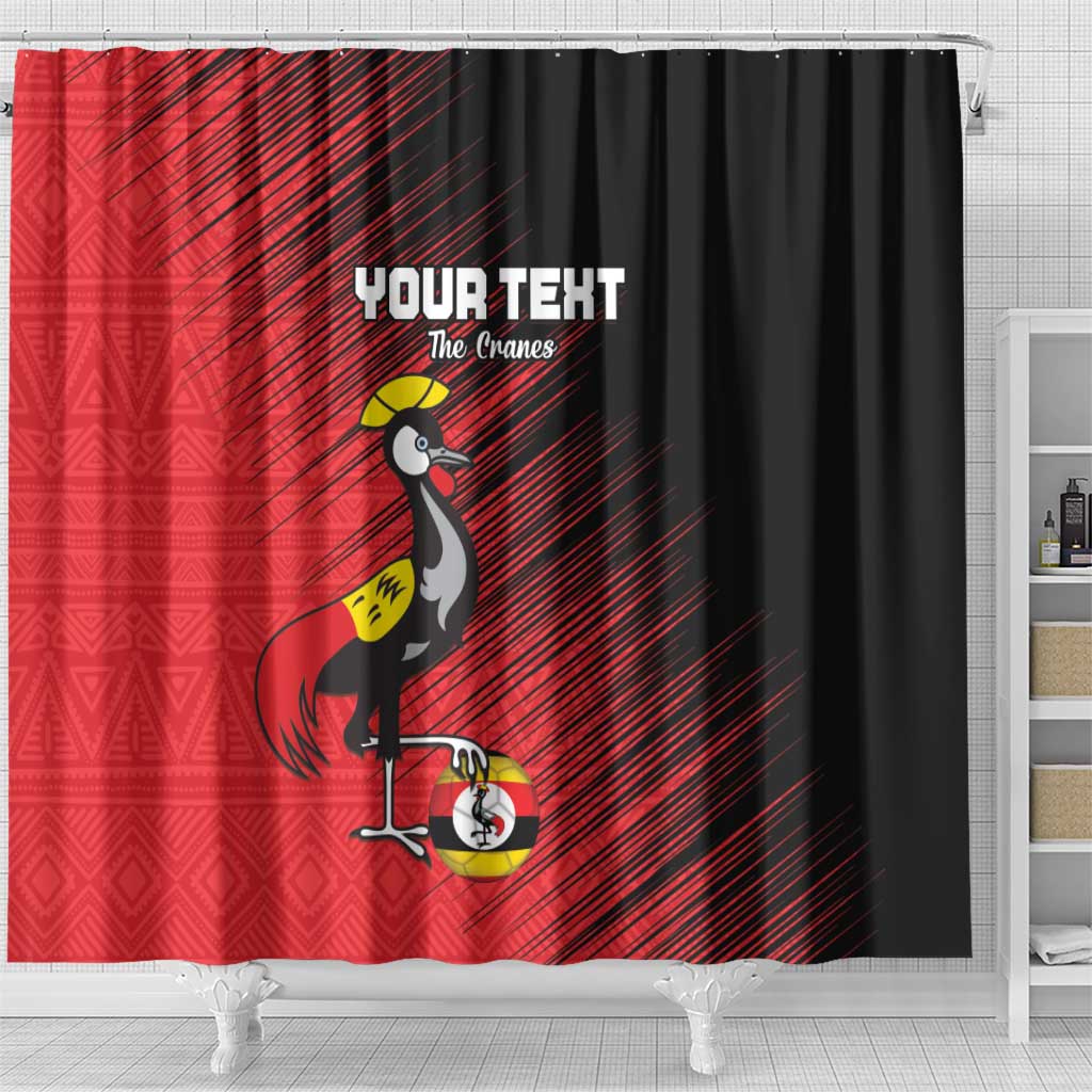 Custom Uganda Football Shower Curtain Black Crowned Crane Mix Grunge Style - Red Color LT15