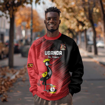 Uganda Football Custom Sweatshirt African Pattern Mix Grunge Style - Red Color LT15