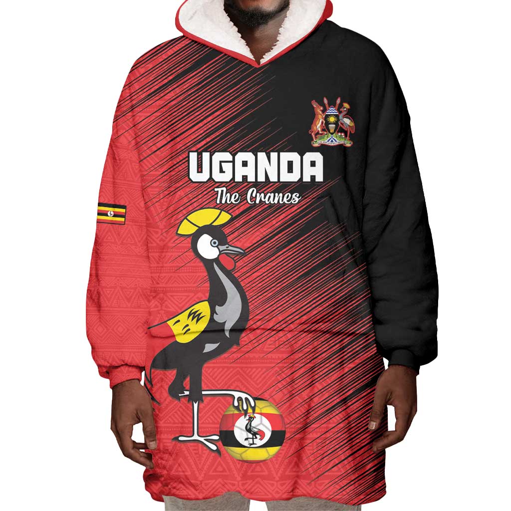 Uganda Football Custom Wearable Blanket Hoodie African Pattern Mix Grunge Style - Red Color LT15
