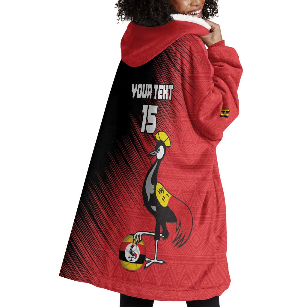 Uganda Football Custom Wearable Blanket Hoodie African Pattern Mix Grunge Style - Red Color LT15