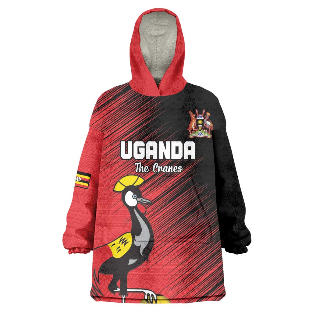Uganda Football Custom Wearable Blanket Hoodie African Pattern Mix Grunge Style - Red Color LT15