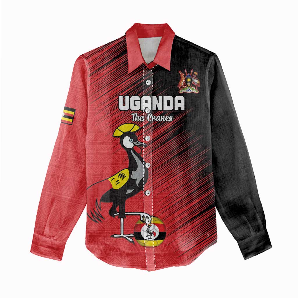 Uganda Football Custom Women Casual Shirt African Pattern Mix Grunge Style - Red Color LT15