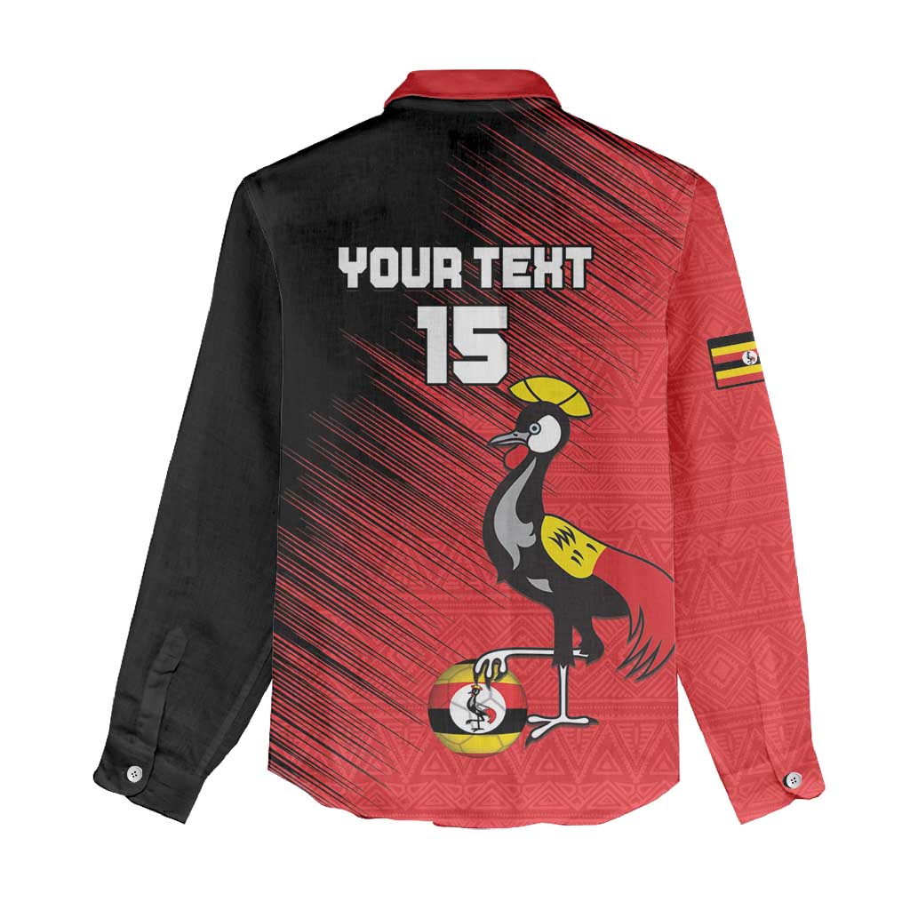 Uganda Football Custom Women Casual Shirt African Pattern Mix Grunge Style - Red Color LT15