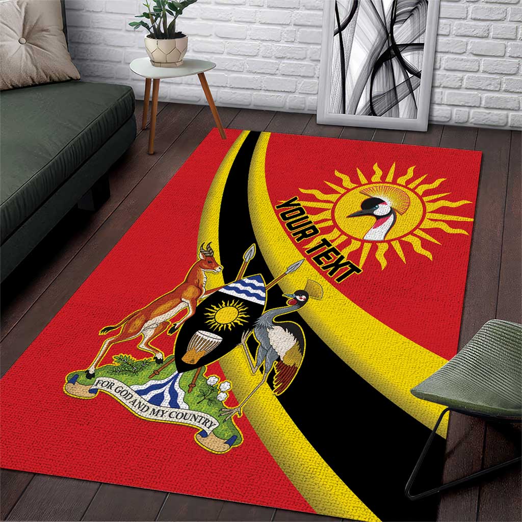 Personalised Afro Uganda Area Rug Black Crowned Crane With Coat Of Arms LT15