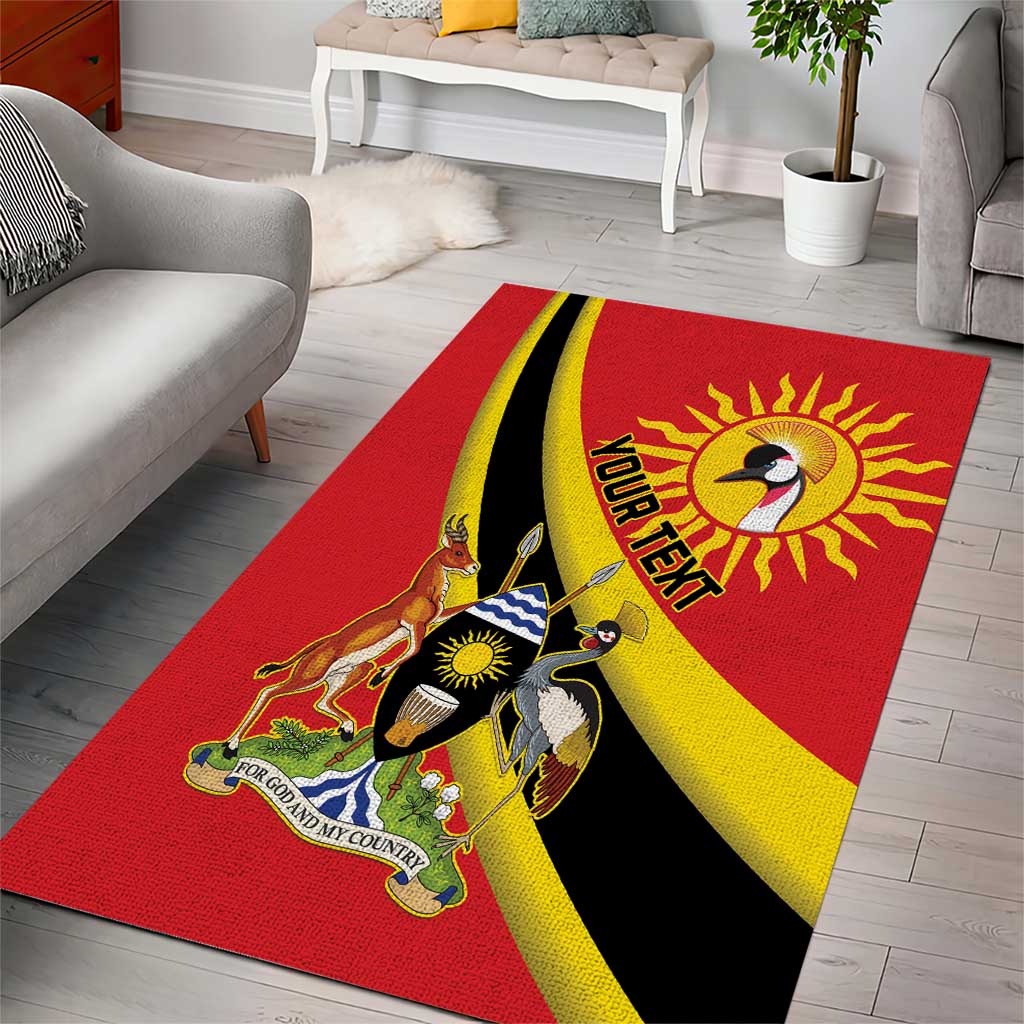 Personalised Afro Uganda Area Rug Black Crowned Crane With Coat Of Arms LT15