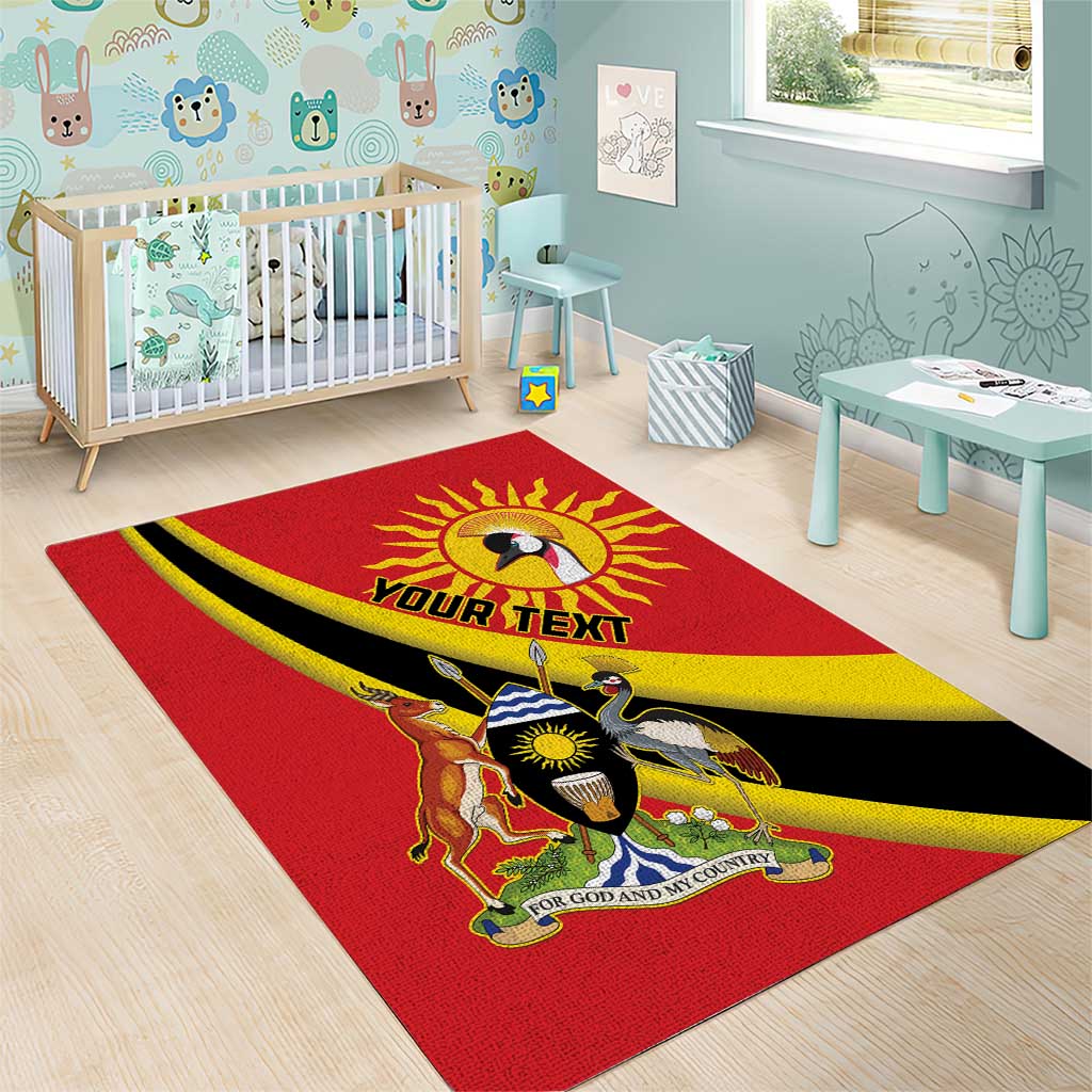 Personalised Afro Uganda Area Rug Black Crowned Crane With Coat Of Arms LT15