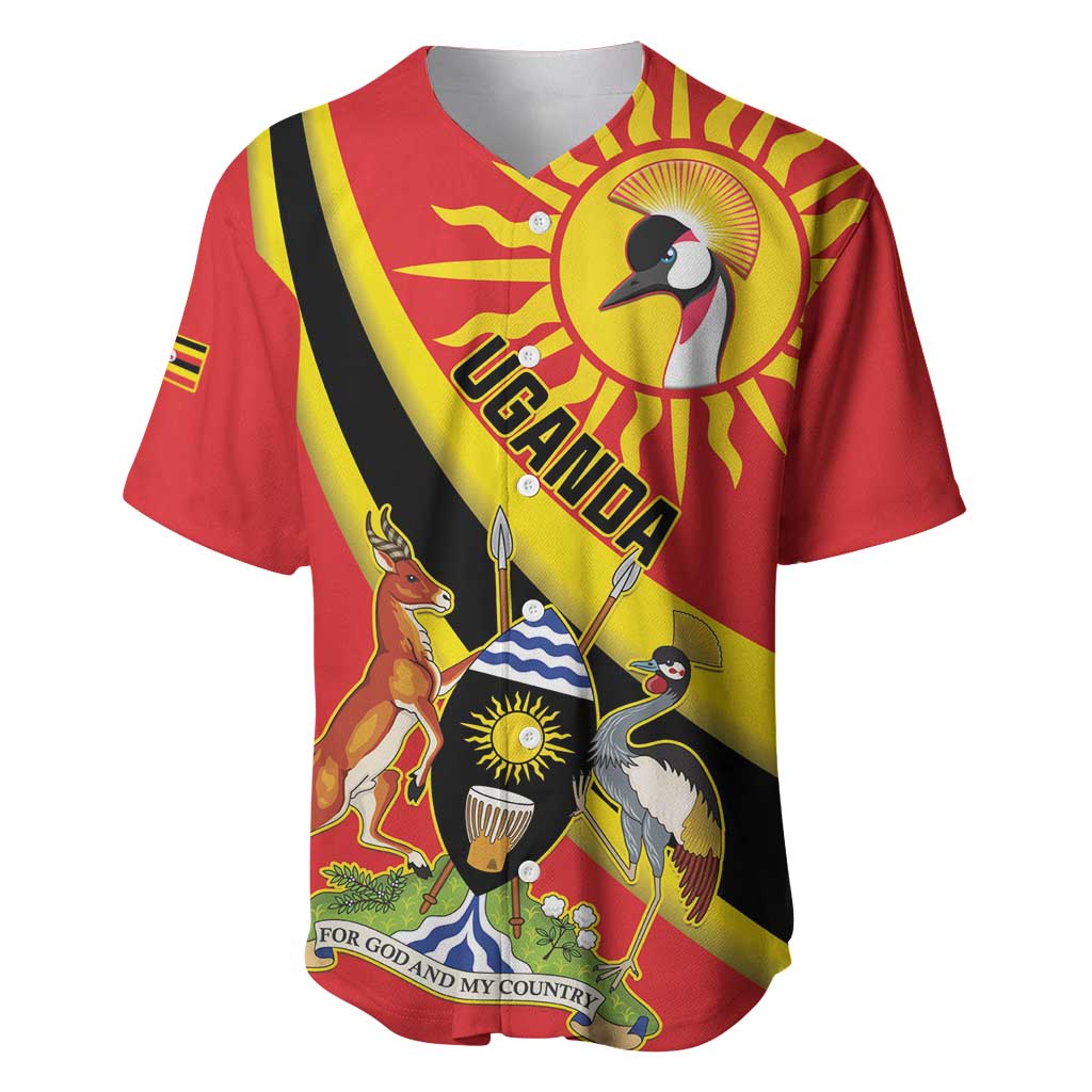 Personalised Afro Uganda Baseball Jersey Black Crowned Crane With Coat Of Arms LT15