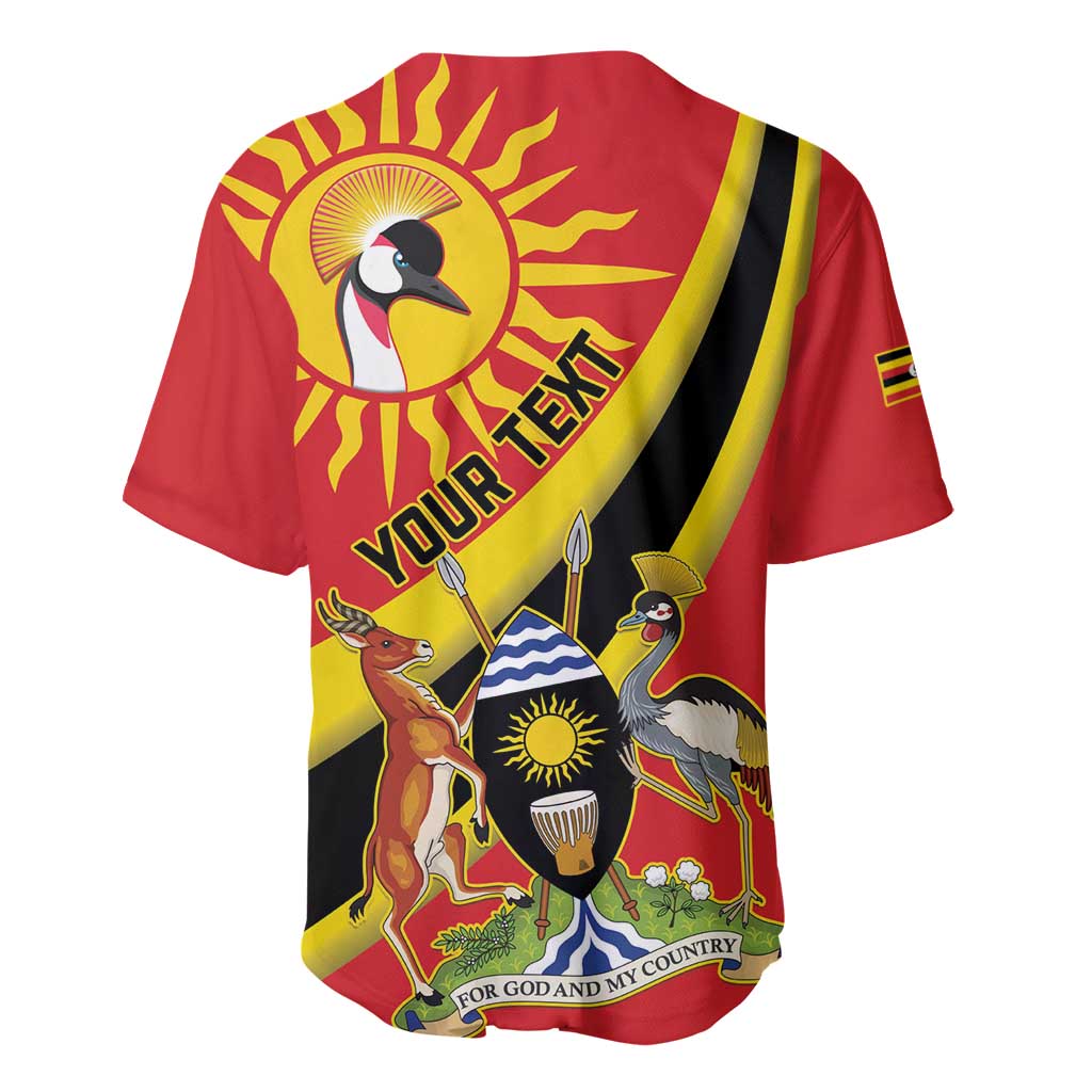 Personalised Afro Uganda Baseball Jersey Black Crowned Crane With Coat Of Arms LT15