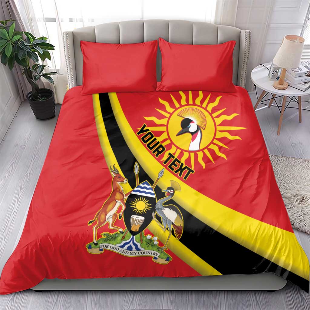 Personalised Afro Uganda Bedding Set Black Crowned Crane With Coat Of Arms LT15