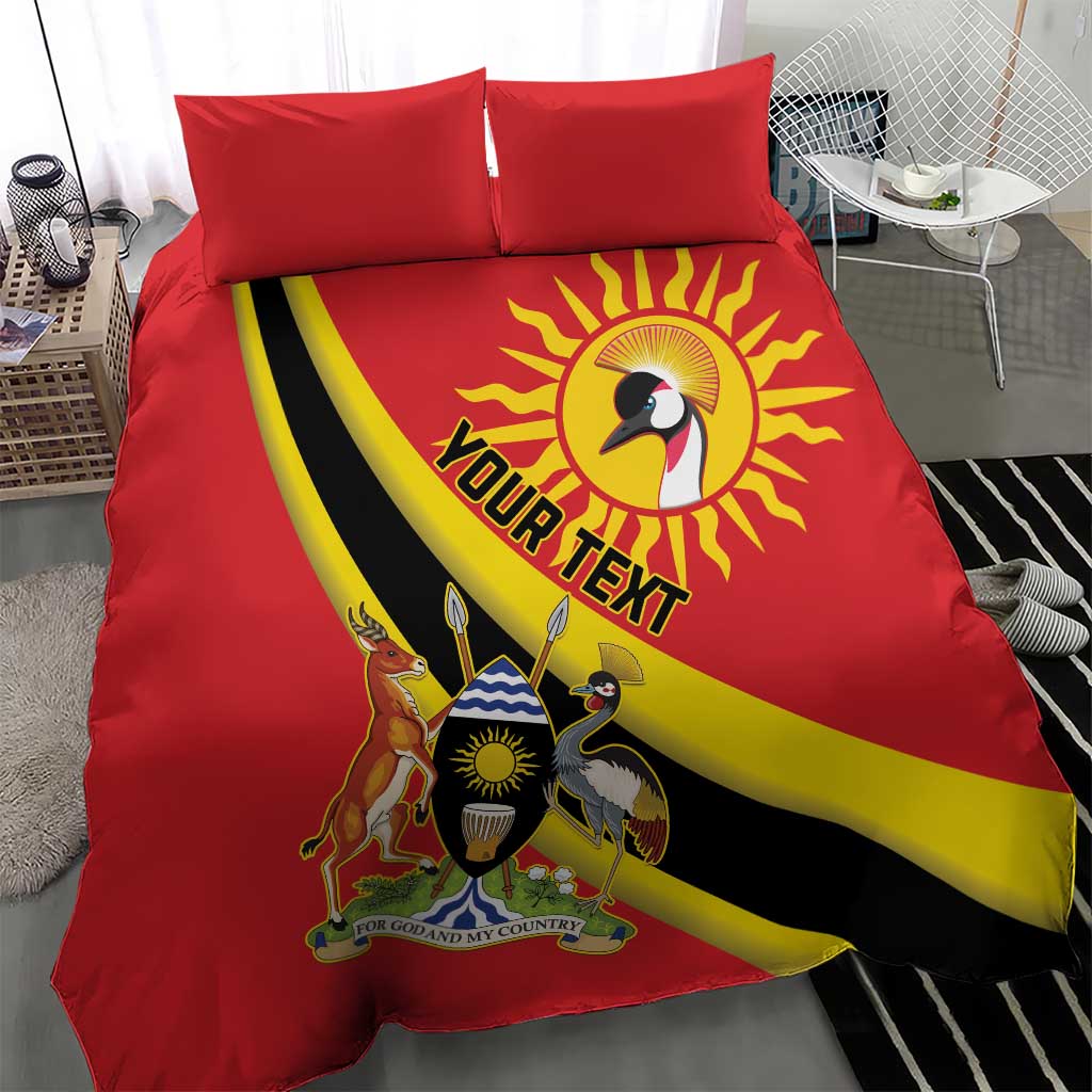 Personalised Afro Uganda Bedding Set Black Crowned Crane With Coat Of Arms LT15