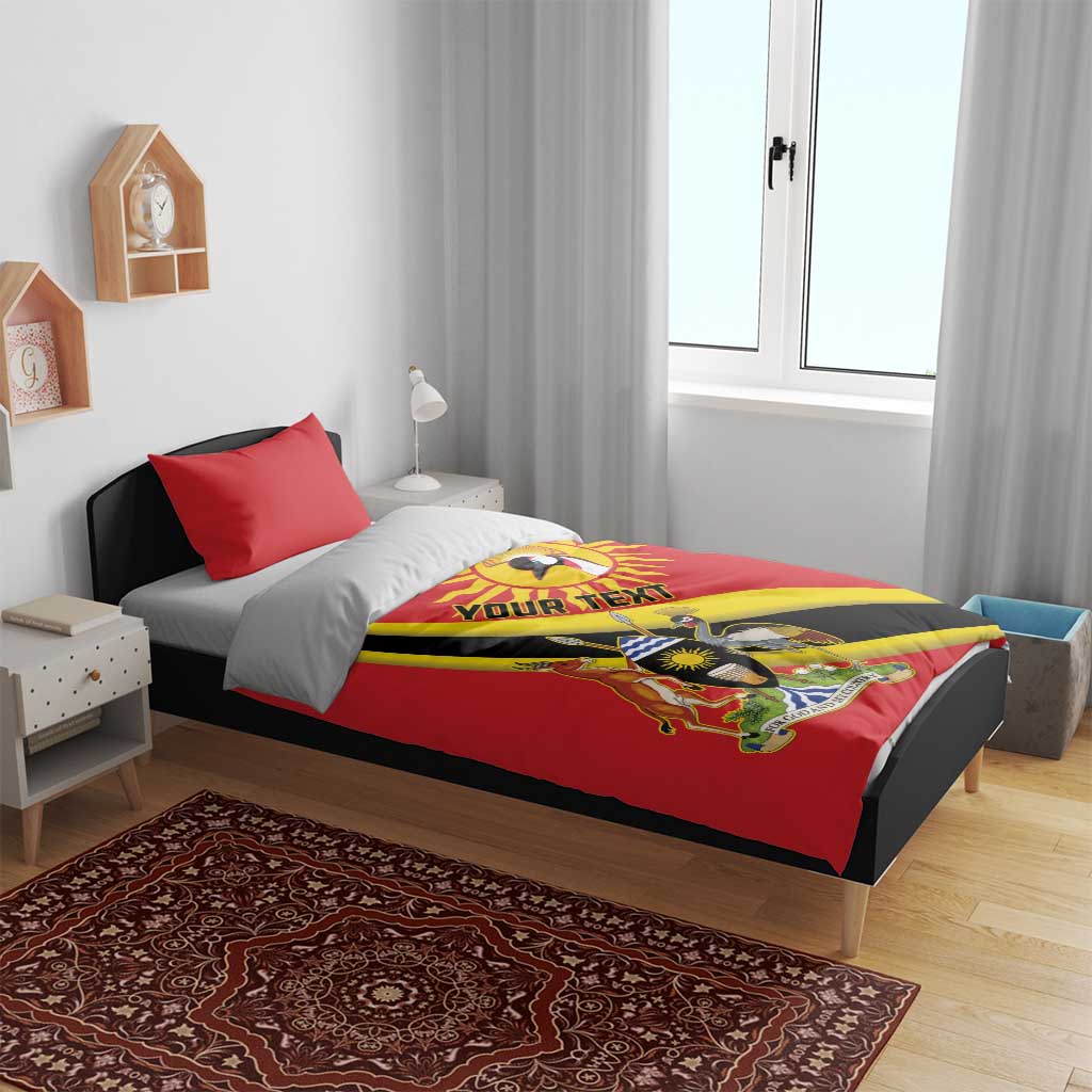 Personalised Afro Uganda Bedding Set Black Crowned Crane With Coat Of Arms LT15