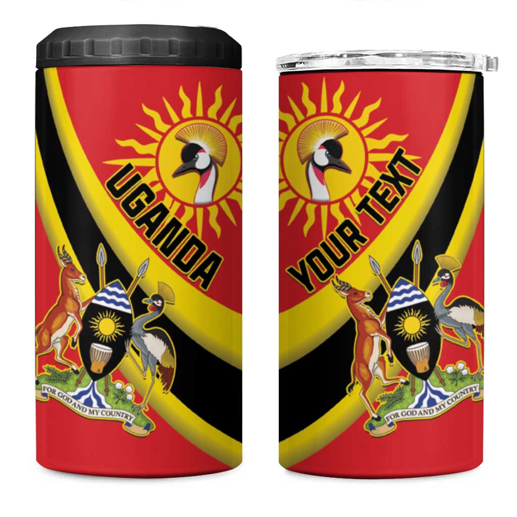 Personalised Afro Uganda 4 in 1 Can Cooler Tumbler Black Crowned Crane With Coat Of Arms LT15