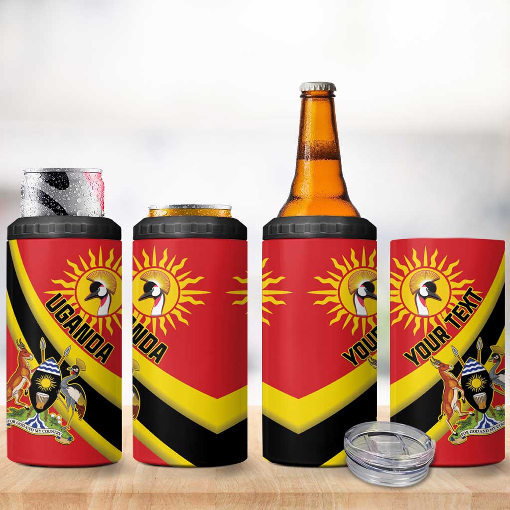 Personalised Afro Uganda 4 in 1 Can Cooler Tumbler Black Crowned Crane With Coat Of Arms LT15