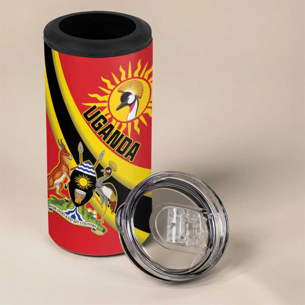 Personalised Afro Uganda 4 in 1 Can Cooler Tumbler Black Crowned Crane With Coat Of Arms LT15